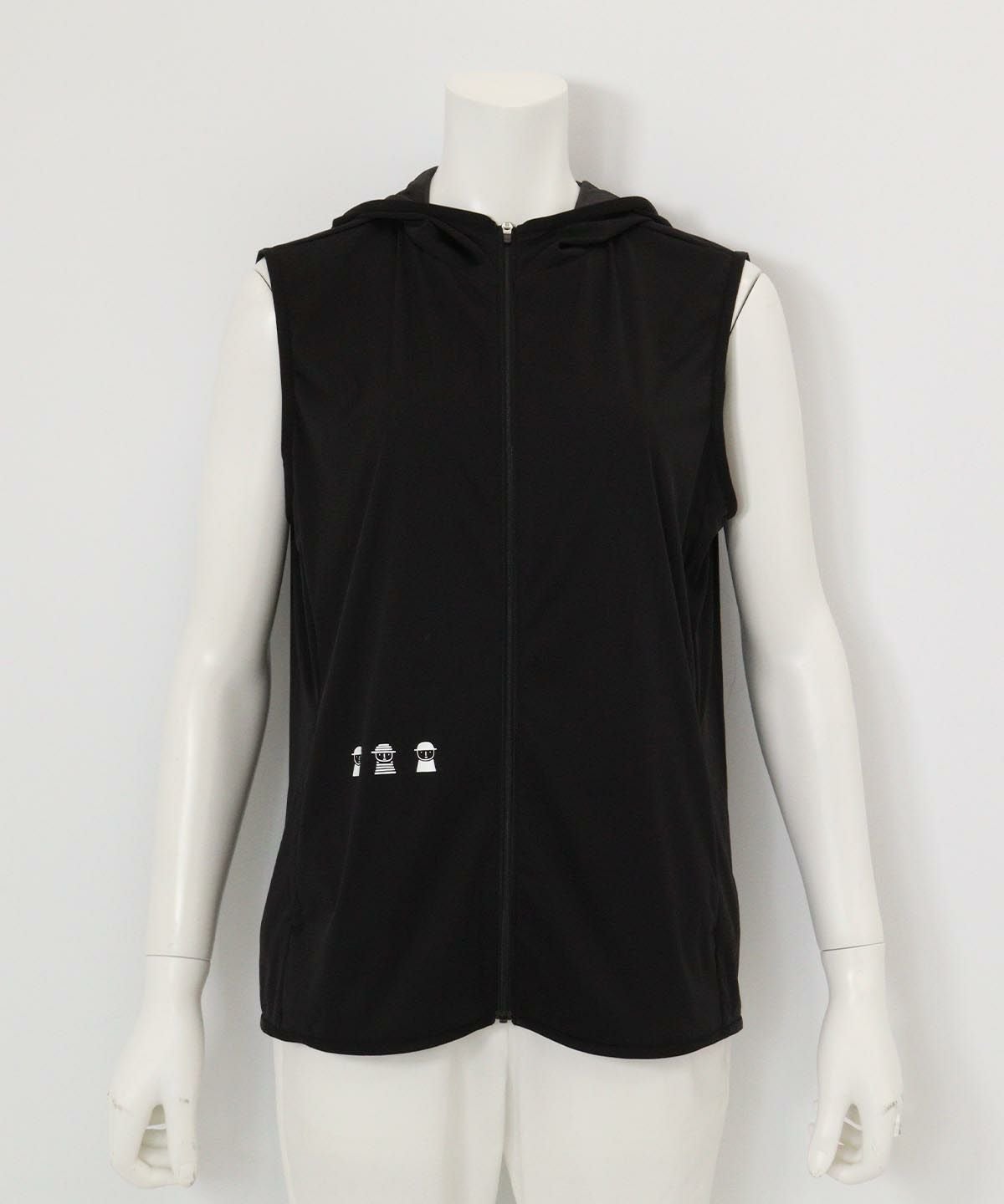 フード付きジップベスト(ブラック)前