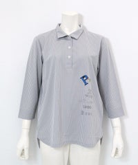 ストライプ柄七分袖シャツ(ネイビー)前