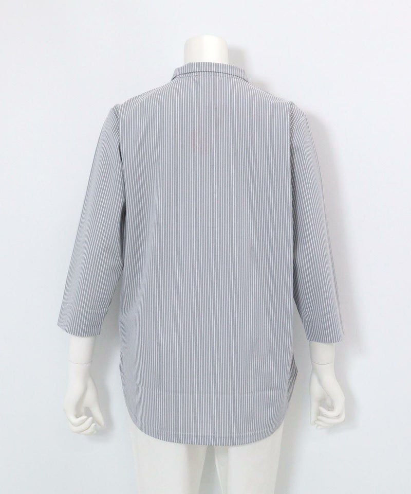 ストライプ柄七分袖シャツ(ネイビー)後ろ