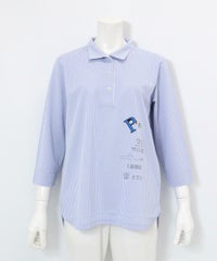 ストライプ柄七分袖シャツ(ブルー)前