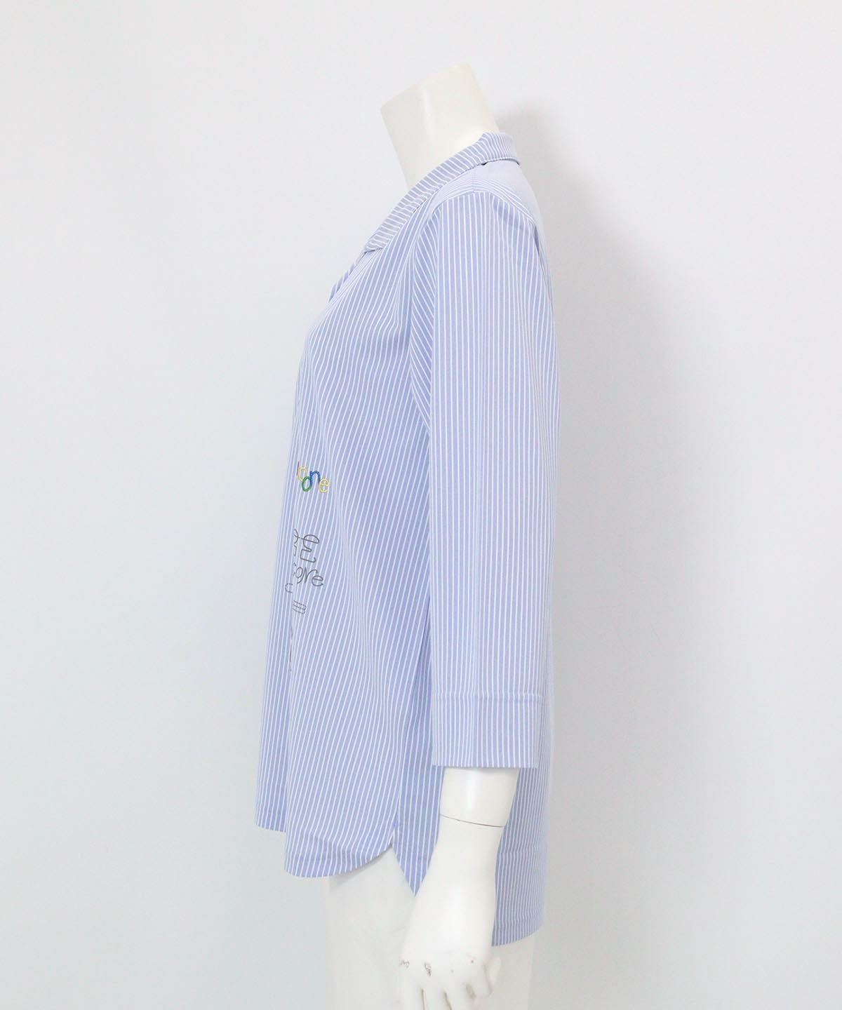 ストライプ柄七分袖シャツ(ブルー)横