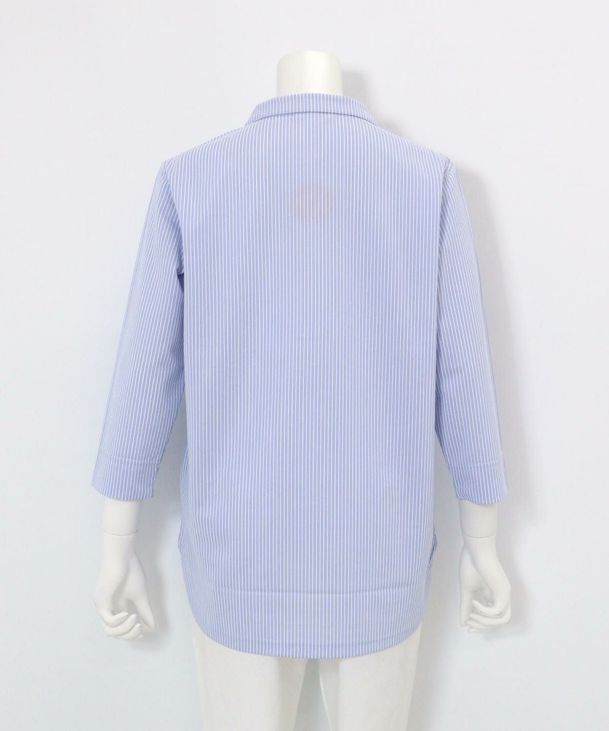 ストライプ柄七分袖シャツ(ブルー)後ろ