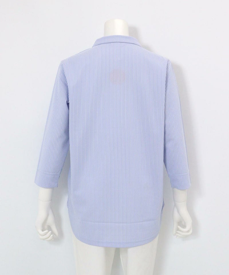 ストライプ柄七分袖シャツ(ブルー)後ろ