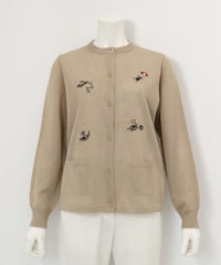 ラメニット刺繍カーディガン(ベージュ)前