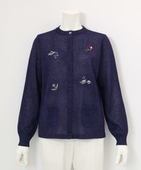 ラメニット刺繍カーディガン(ネイビー)前
