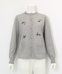 ラメニット刺繍カーディガン(ライトグレー)前