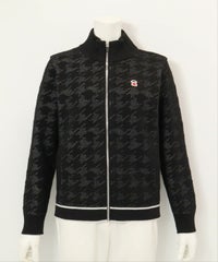 ウール混千鳥柄ニットブルゾン（ブラック）