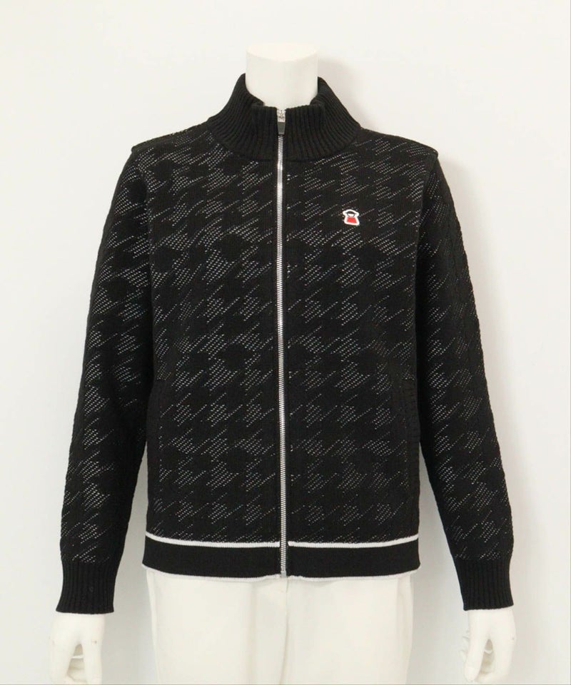 ウール混千鳥柄ニットブルゾン（ブラック）