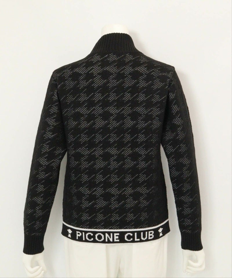 ウール混千鳥柄ニットブルゾン後（ブラック）