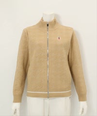 ウール混千鳥柄ニットブルゾン（ベージュ）