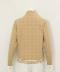 ウール混千鳥柄ニットブルゾン後（ベージュ）