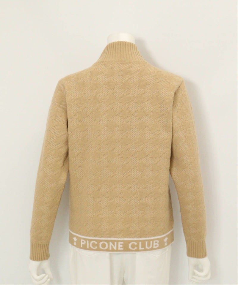 ウール混千鳥柄ニットブルゾン後（ベージュ）