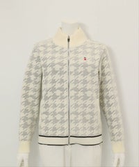 ウール混千鳥柄ニットブルゾン（ホワイト）