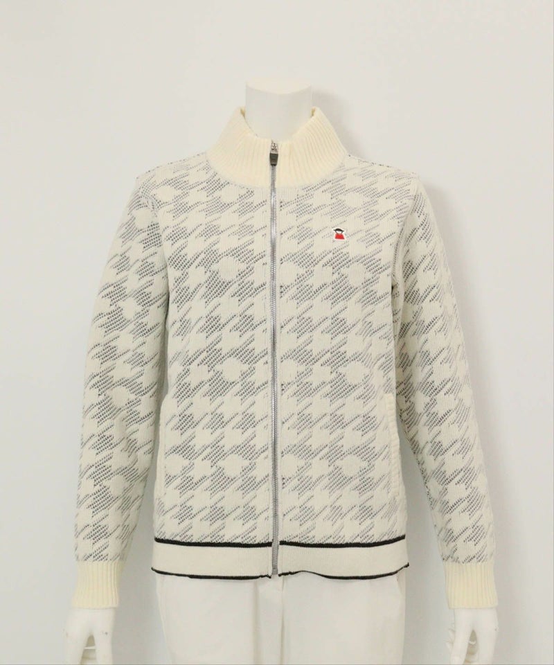 ウール混千鳥柄ニットブルゾン（ホワイト）