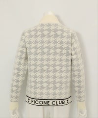 ウール混千鳥柄ニットブルゾン後（ホワイト）