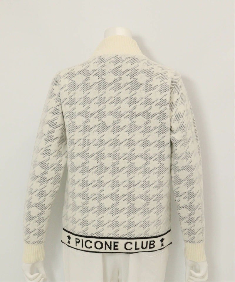 ウール混千鳥柄ニットブルゾン後（ホワイト）