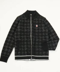ウール混千鳥柄ニットブルゾン（ブラック）