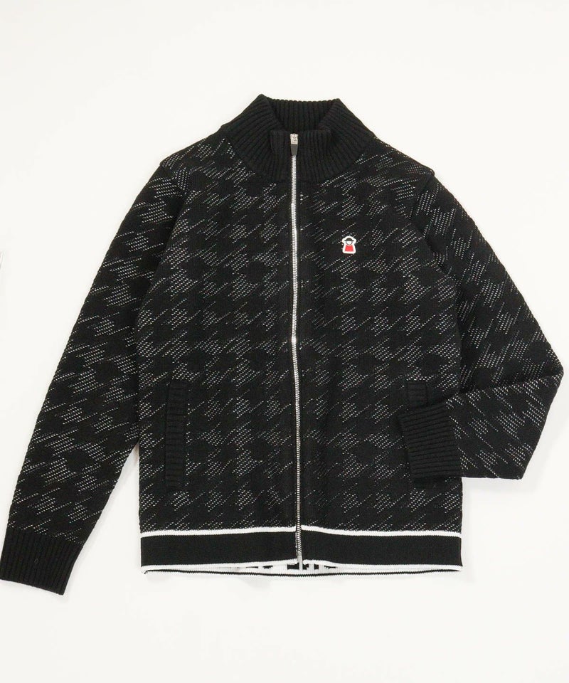 ウール混千鳥柄ニットブルゾン（ブラック）