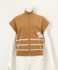  コットン混DOG柄ニットベスト（キャメル）