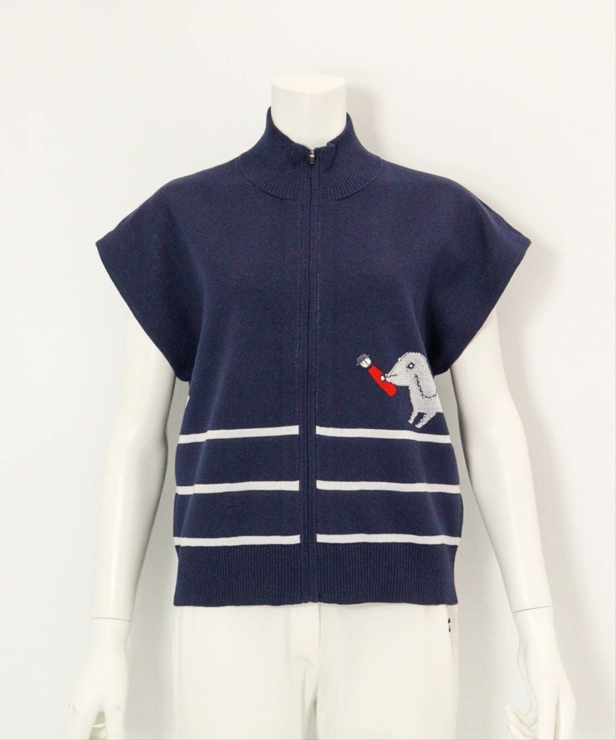  コットン混DOG柄ニットベスト（ネイビー）