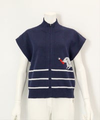  コットン混DOG柄ニットベスト（ネイビー）