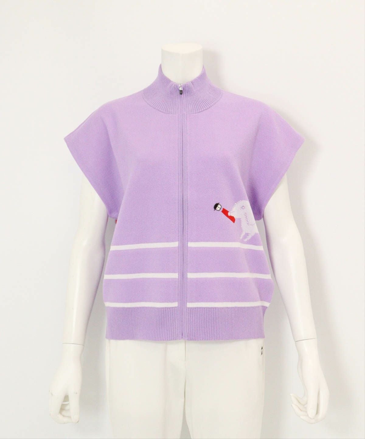  コットン混DOG柄ニットベスト（ライトパープル）