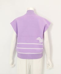  コットン混DOG柄ニットベスト後（ライトパープル）