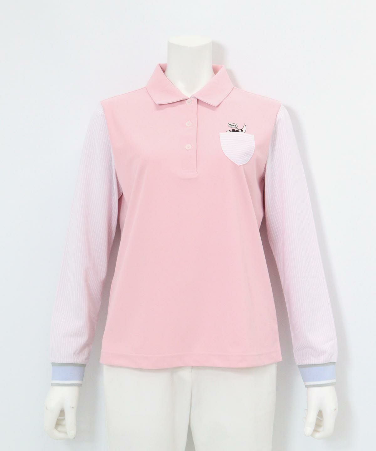 ストライプ切替速乾ポロシャツ(ピンク)前