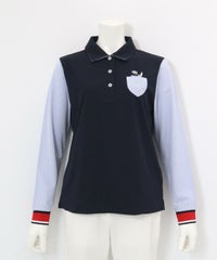 ストライプ切替速乾ポロシャツ(ネイビー)前