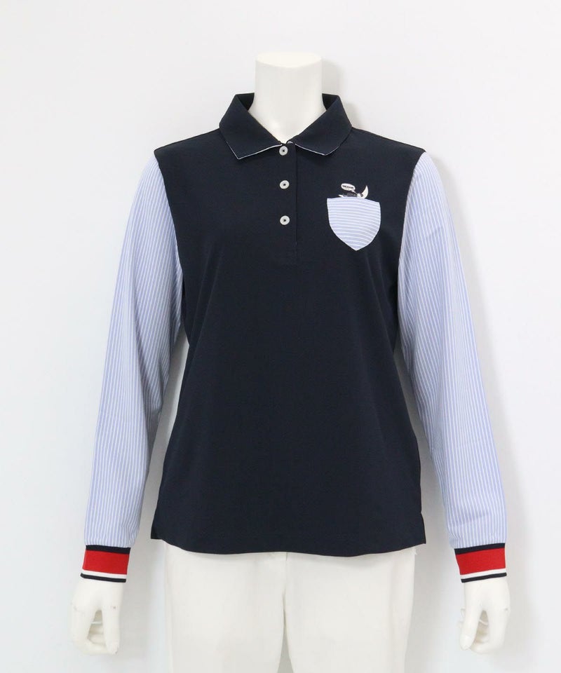 ストライプ切替速乾ポロシャツ(ネイビー)前