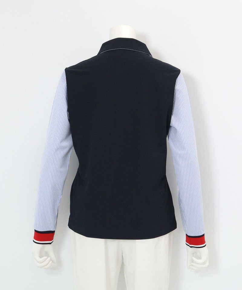 ストライプ切替速乾ポロシャツ(ネイビー)後ろ