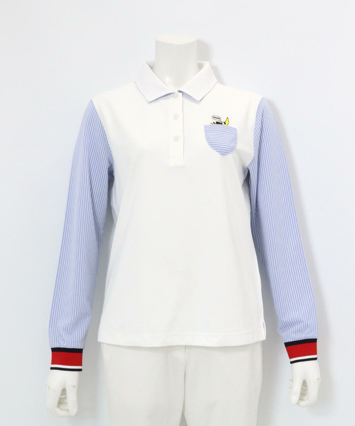 ストライプ切替速乾ポロシャツ(ホワイト)前