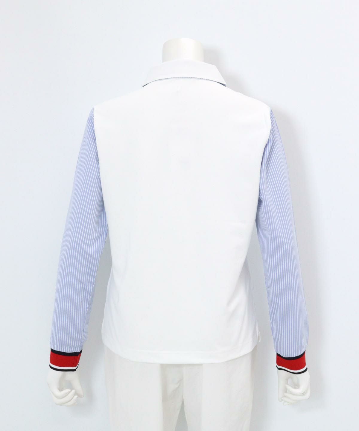 ストライプ切替速乾ポロシャツ(ホワイト)後ろ