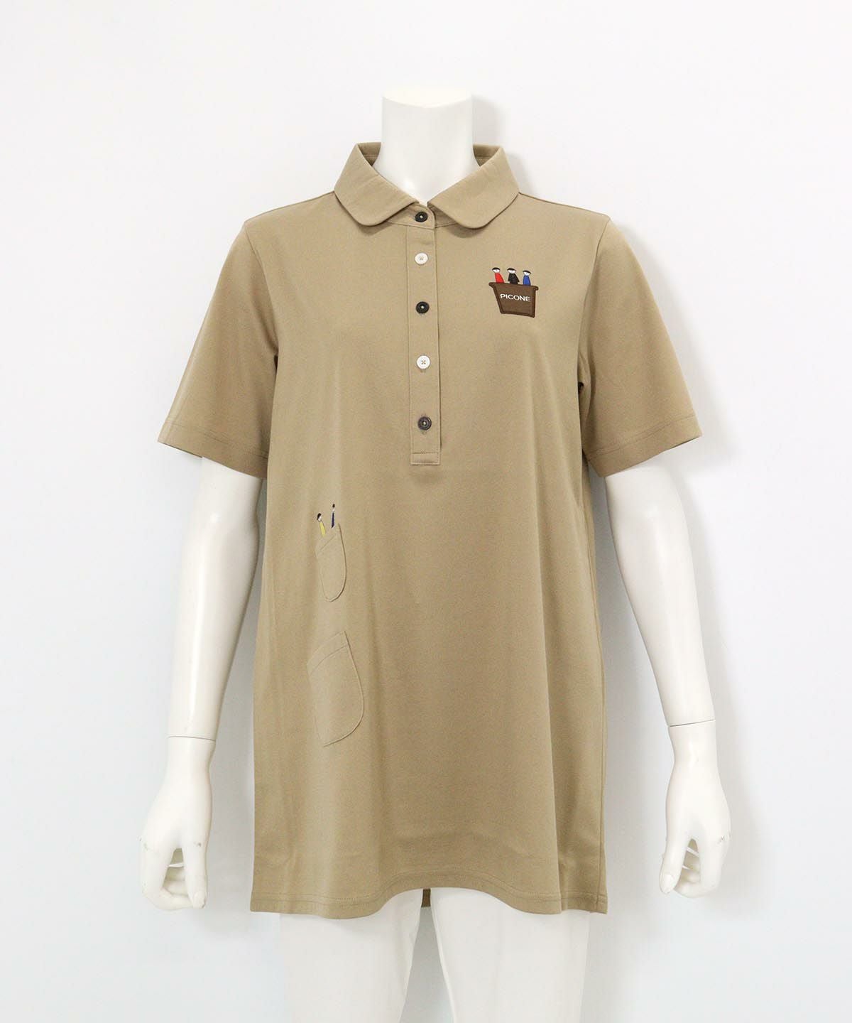 半袖ポロチュニック(ベージュ)前