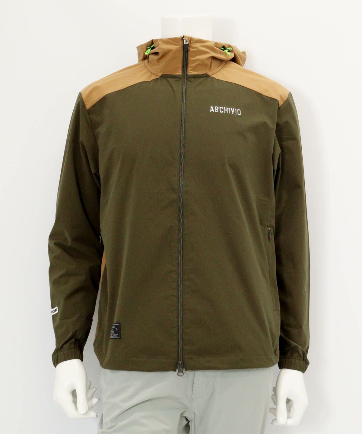 【メンズ】配色フード撥水ブルゾン（グリーン）