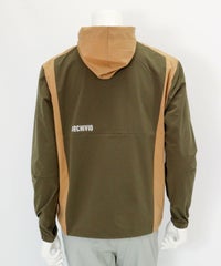【メンズ】配色フード撥水ブルゾン後（グリーン）