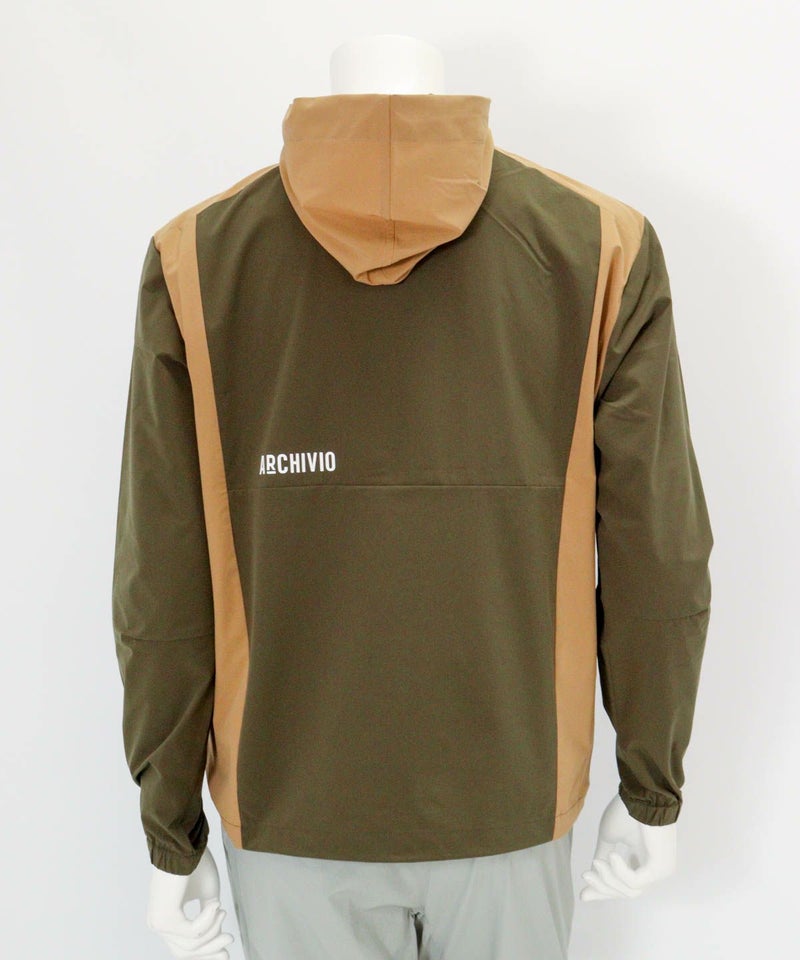 【メンズ】配色フード撥水ブルゾン後（グリーン）