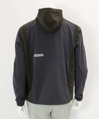 【メンズ】配色フード撥水ブルゾン後（グレー）