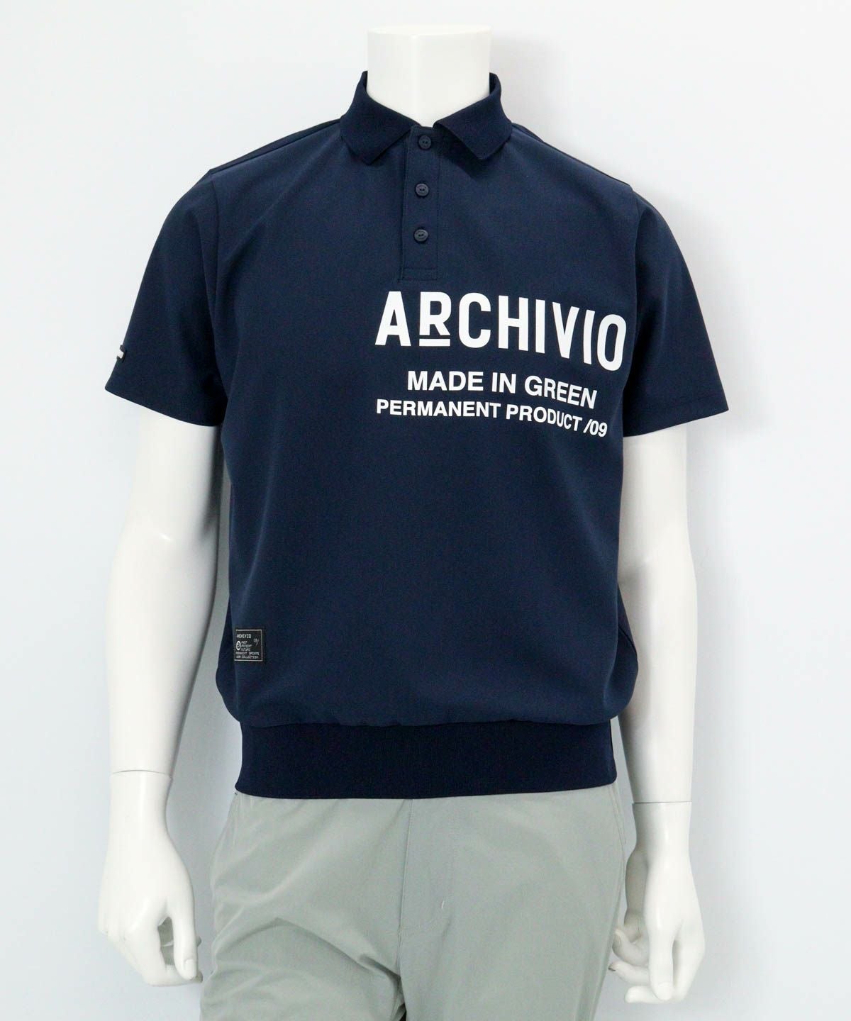 【メンズ】ライン襟速乾ニットポロシャツ（ネイビー）