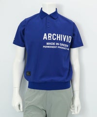 【メンズ】ライン襟速乾ニットポロシャツ（ブルー）