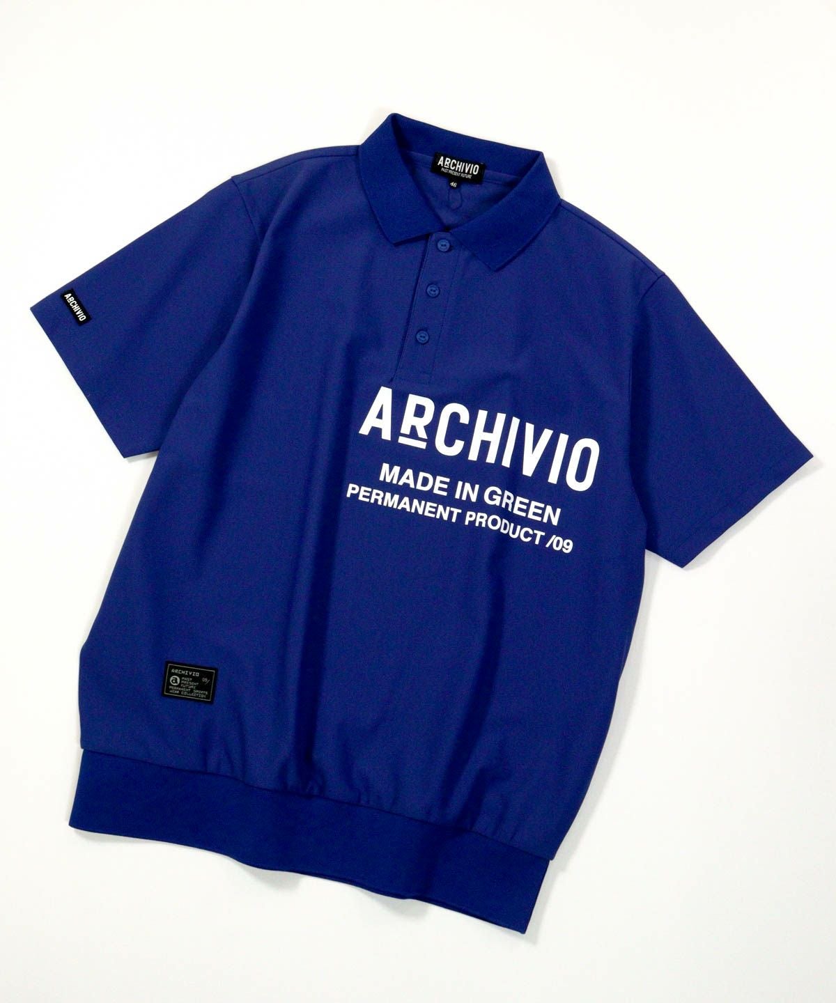 【メンズ】ライン襟速乾ニットポロシャツ（ブルー）