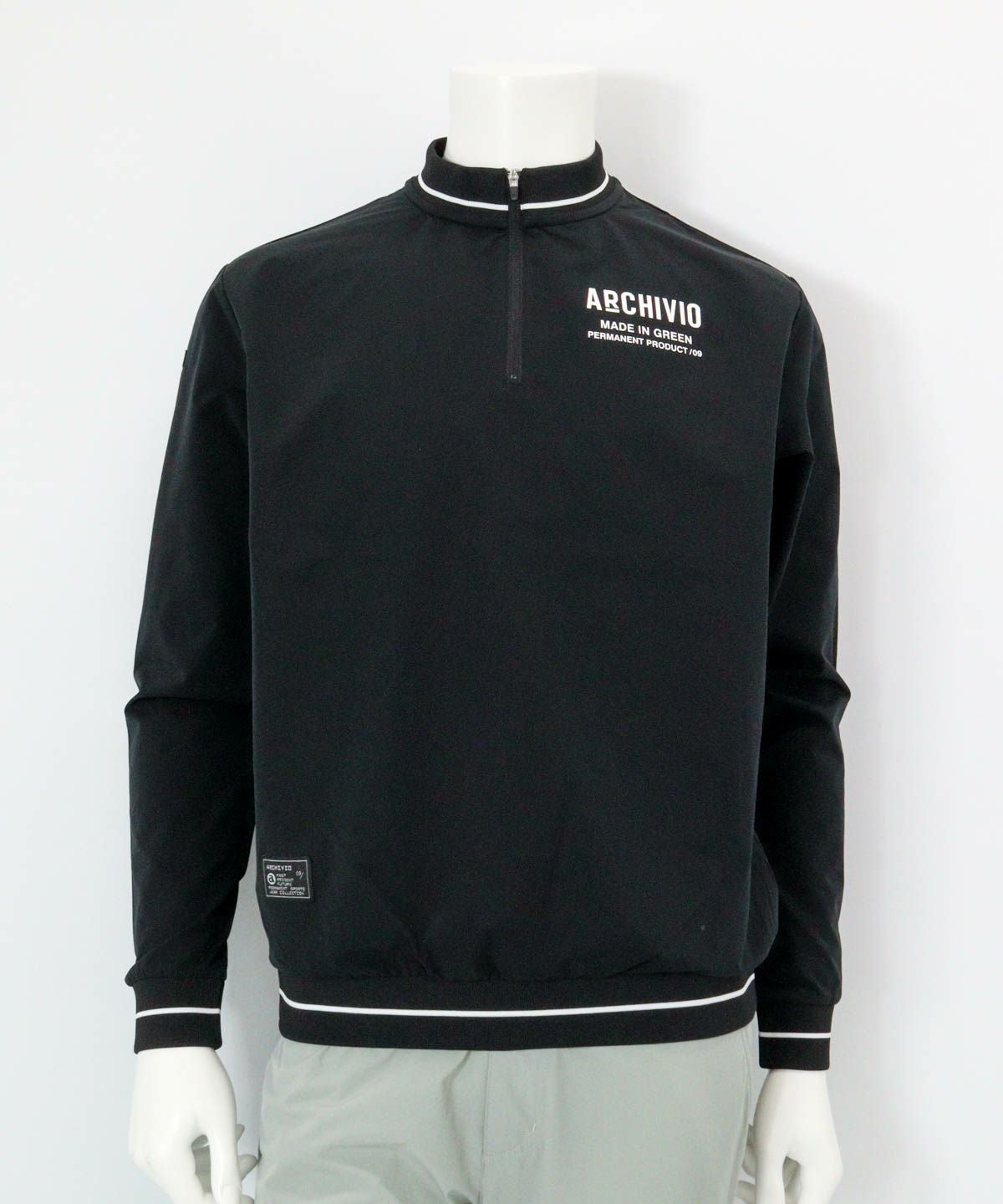 ハーフジップリブ切替プルオーバー（ブラック）