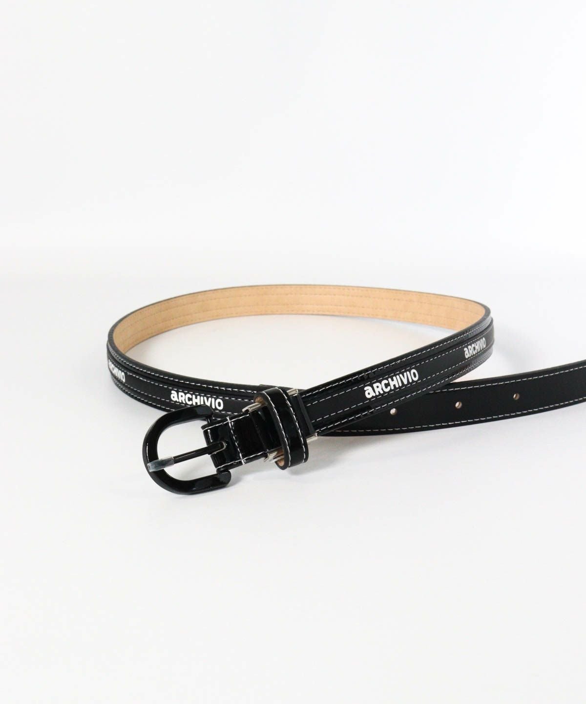 エナメル合皮ロゴベルト（ブラック）