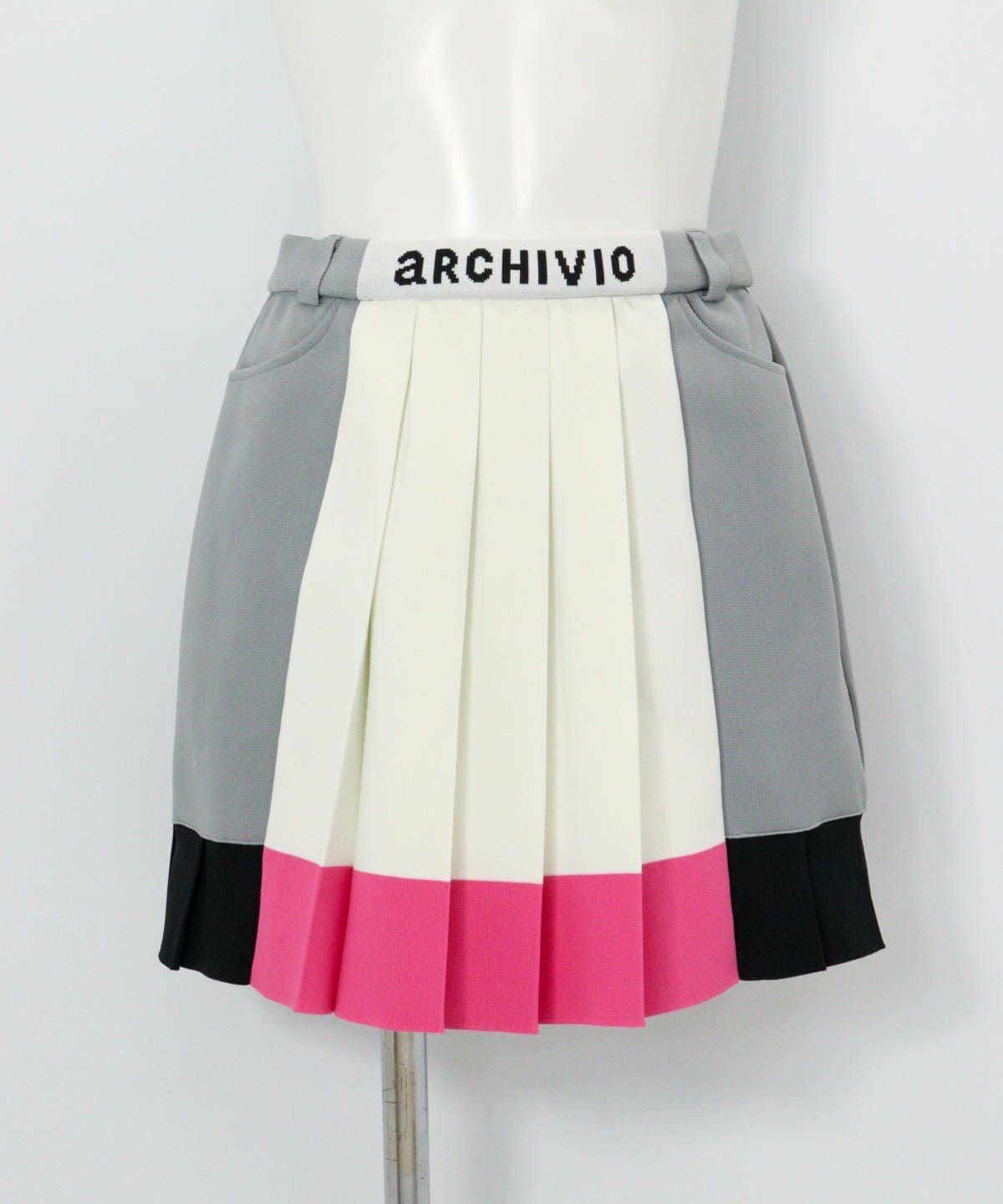  配色ニットプリーツスカート（ホワイト×ピンク）
