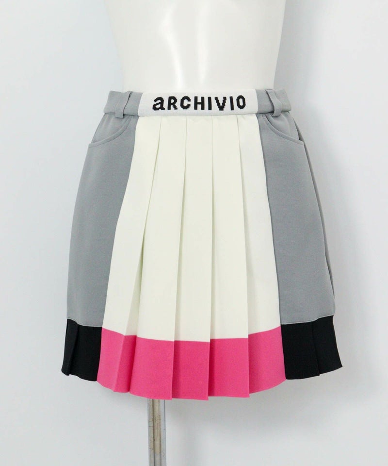  配色ニットプリーツスカート（ホワイト×ピンク）