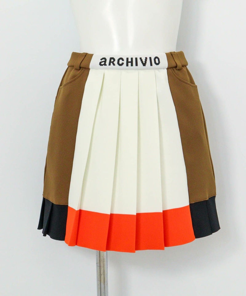  配色ニットプリーツスカート（ホワイト×オレンジ）