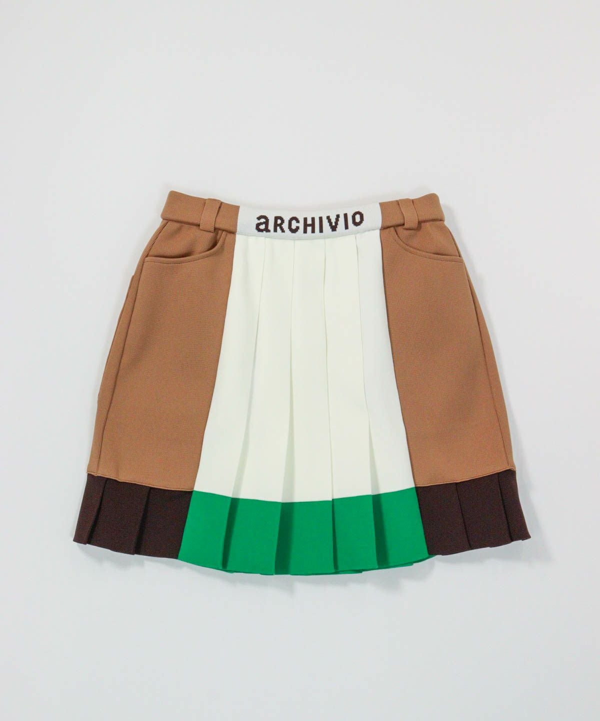  配色ニットプリーツスカート（ホワイト×グリーン）