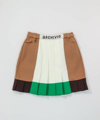  配色ニットプリーツスカート（ホワイト×グリーン）