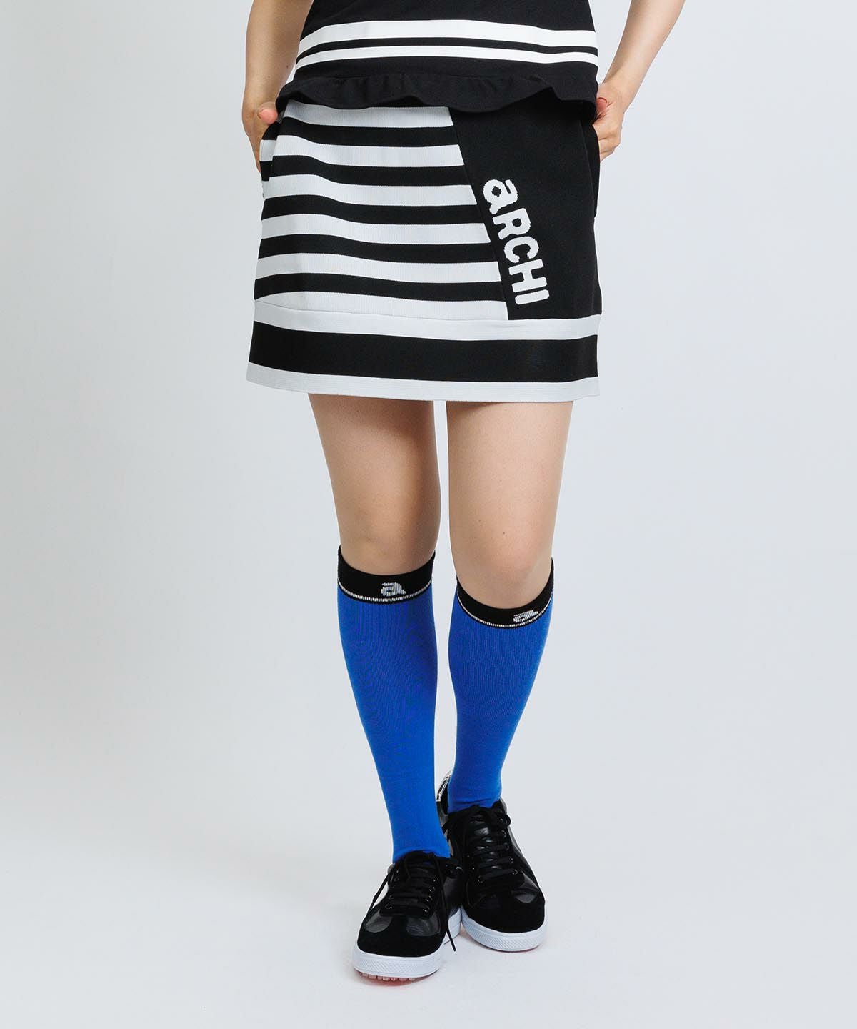 38 ARCHIVIO グリーン　切替ボーダースカート ボーダー切替ニットスカート|アルチビオ - ゴルフウェアや婦人服通販