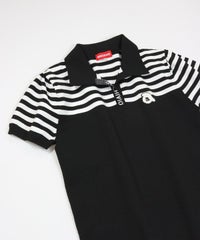 ボーダー切替ニットポロシャツ（ブラック）